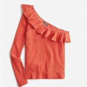 J. crew red One-shoulder ruffleneck top in vintage rib